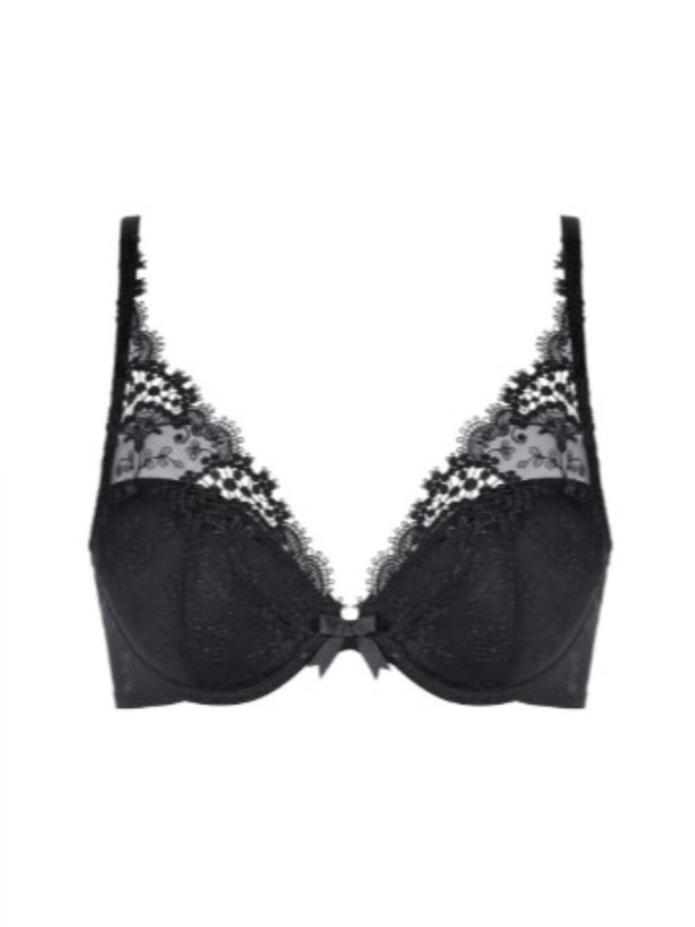 NWT Simone Perele Black Lace Underwire Push Up Triangle Bra 36A